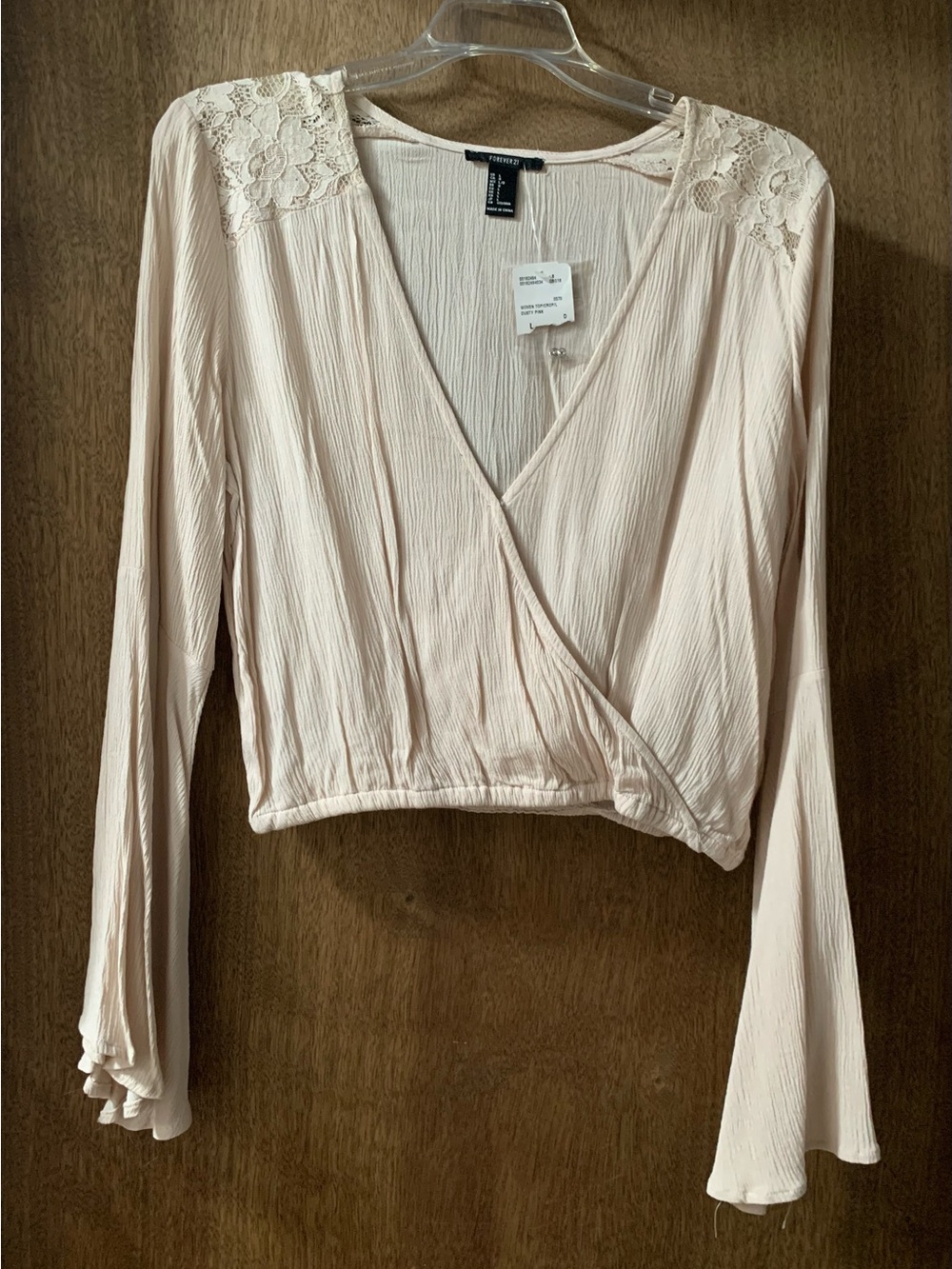 Forever 21 lace-shoulder surplice bell-sleeve crop top NWT